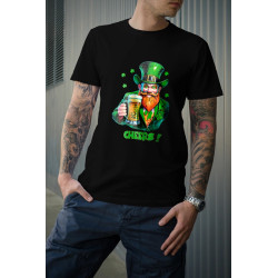 t-shirt noir 100% coton pour homme imprimé d'un leprechaun saint patrick
