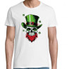t-shirt blanc 100% coton pour homme imprimé crane saint patrick