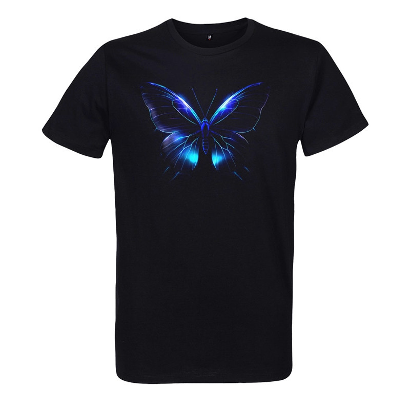 t-shirt homme noir imprimé papillon bleu