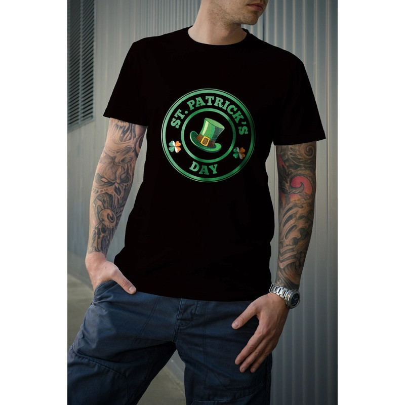 t-shirt noir 100% coton pour homme imprimé saint patrick's day