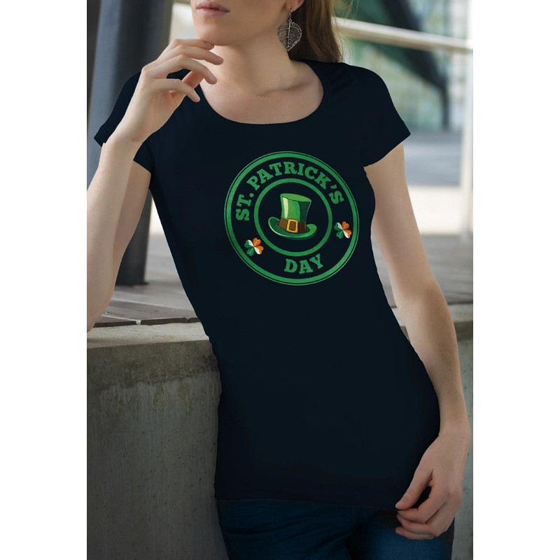 t-shirt noir 100% coton pour femme imprimé saint patrick's day