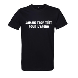 T Shirt humoristique noir Jamais trot tôt pour l'apéro - Homme