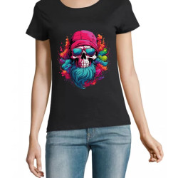 t-shirt femme 100% coton bio couleur noire crane hipster