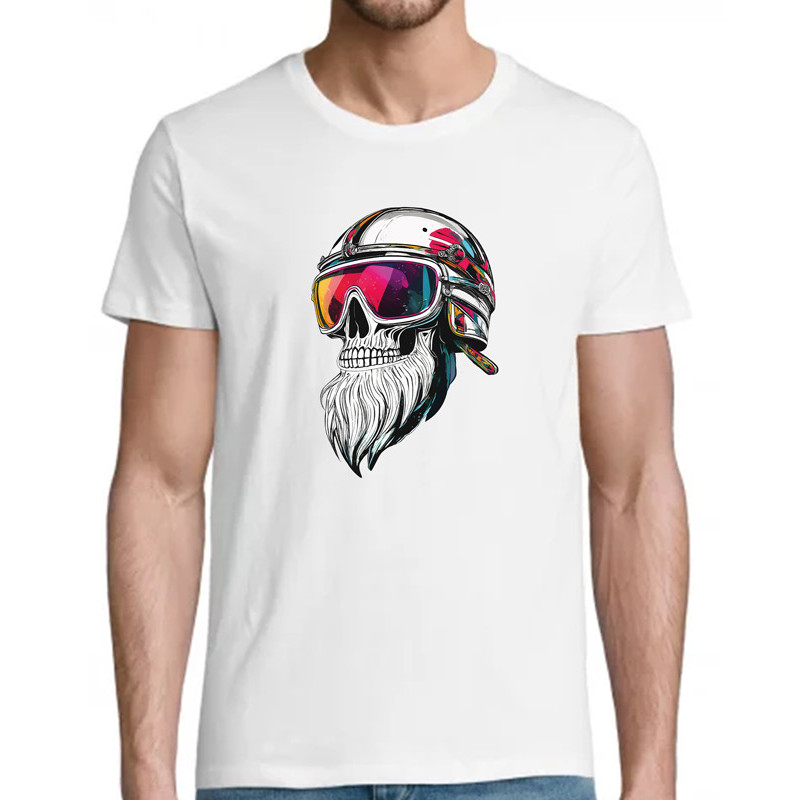 T-shirt blanc Crâne Motard Barbu - pour Homme