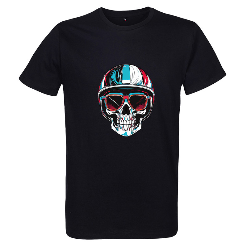 T shirt noir imprimé Skull BIKER - pour Homme