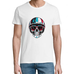 T shirt blanc imprimé Skull BIKER - pour Homme