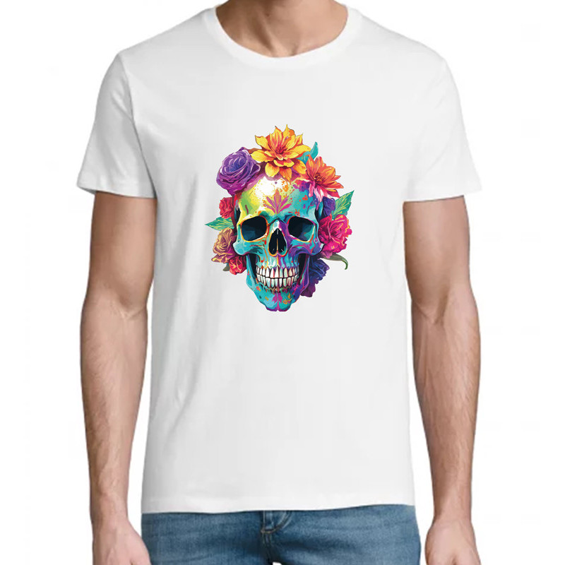 T Shirt Skull Flowers - pour Homme - Atypics