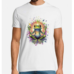 t-shirt blanc 100% coton pour homme imprimé d'une grenouille en position de méditation