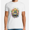 t-shirt blanc 100% coton pour homme imprimé d'une grenouille en position de méditation