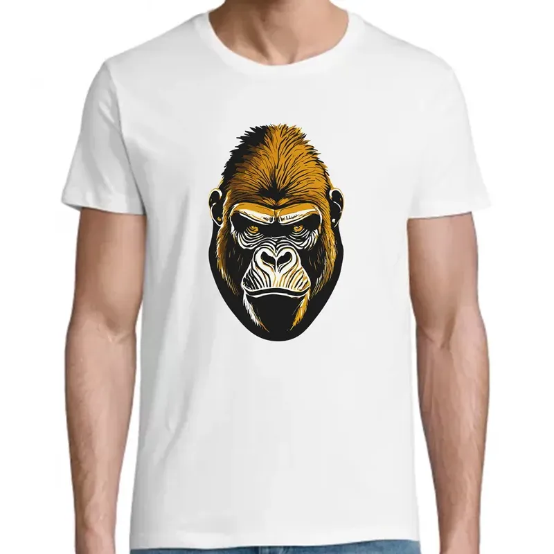 t-shirt homme blanc imprimé gorille
