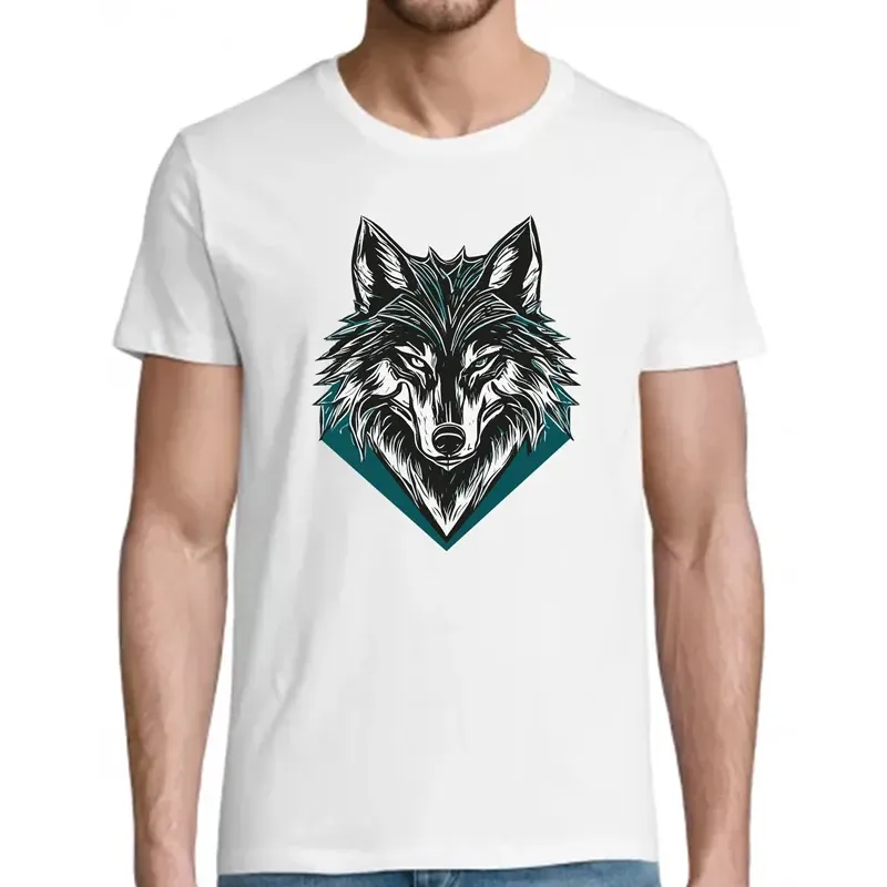t-shirt blanc homme imprimé tête de loup