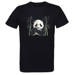 t-shirt noir imprimé panda et bambou
