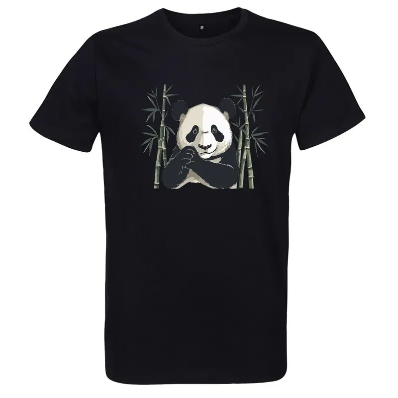 t-shirt noir imprimé panda et bambou