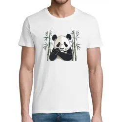 t-shirt blanc imprimé panda et bambou