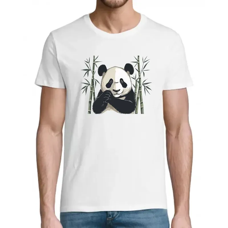 t-shirt blanc imprimé panda et bambou