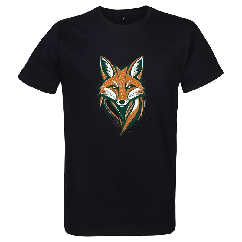 t shirt homme noir imprimé sur la face avec un renard stylisé
