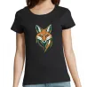t shirt femme noir imprimé sur la face avec un renard stylisé