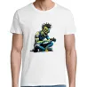 t shirt homme blanc imprimé d'un zombie gamer excité sur sa console
