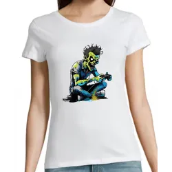 t-shirt blanc pour femme 100% coton imprimé d'un zombie gamer