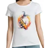 t-shirt blanc femme 100% coton  imprimé d'une carpe koï aux superbes couleurs