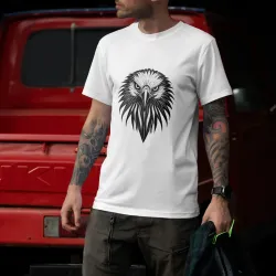 t-shirt blanc homme 100% coton imprimé d'une tête d'aigle, couleur blanc