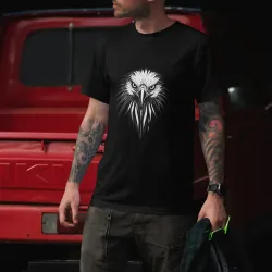 t-shirt blanc homme 100% coton  imprimé d'une tête d'aigle, couleur noire