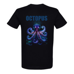 T shirt octopus noir pour homme imprimé pieuvre bioluminescente