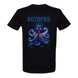 T shirt octopus noir pour homme imprimé  pieuvre bioluminescente
