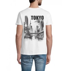 T-shirt 100% coton blanc pour homme tokyo avec vue de la tour Skytree et des buildings