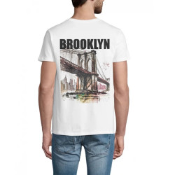 t-shirt homme 100% coton bio couleur blanc imprimé dans le dos new york pont de brooklyn