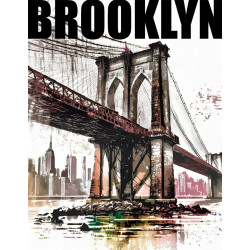 détail du t-shirt homme 100% coton couleur blanc imprimé dans le dos new york pont de brooklyn